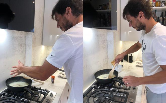 Rafa Nadal, cocinando en su casa para él y su mujer (Fotos: @RafaelNadal).