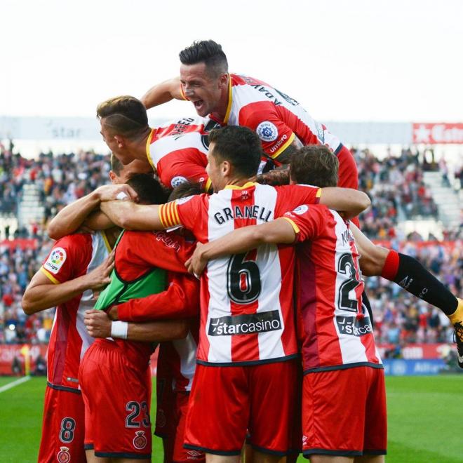 Los jugadores del Girona celebrando un gol (foto:@gironafc).