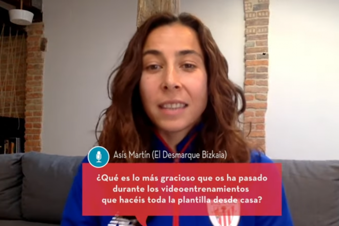 Ainhoa Tirapu, portera y capitana del Athletic Club, durante una rueda de prensa virtual.