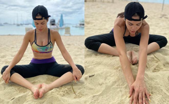 Natti Natasha, haciendo meditación en la playa (Fotos: Instagram).