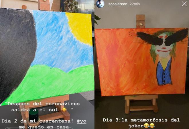 Cuadros que ha pintado Isco durante la cuarentena y que subió a su Instagram Stories.