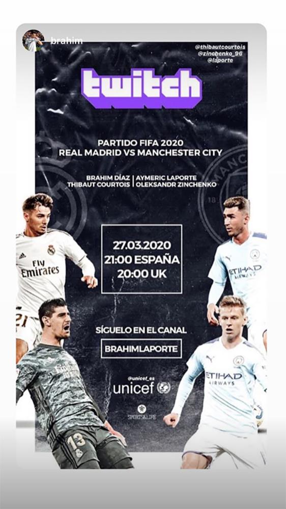 Aymeric Laporte participará en un partido virtual entre Real Madrid y Manchester City.