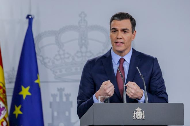 Pedro Sánchez, en comparecencia en La Moncloa, anuncia el plan de desescalada.