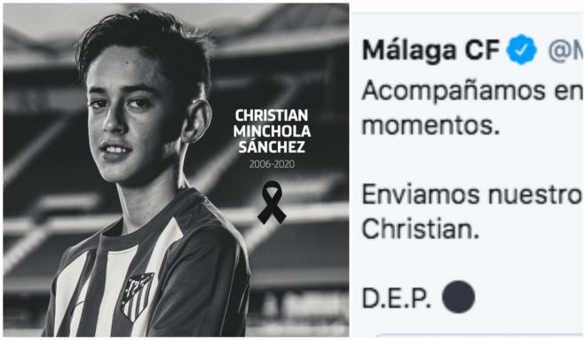 El pésame del Málaga por el fallecimiento de Christian Minchola.