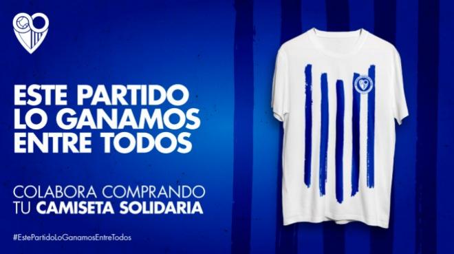 La camiseta solidaria del Málaga contra el coronavirus.