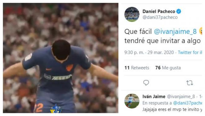 El mensaje de Pacheco a Iván Jaime tras la exhibición en el Carranza de FIFA 20 (@dani37pacheco).