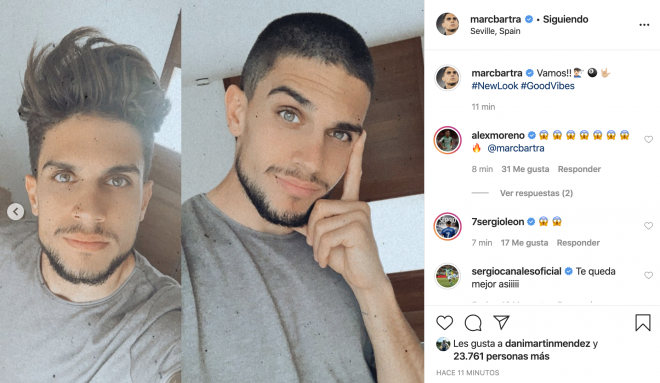 Comentario a Marc Bartra en Instagram tras su cambio de look.