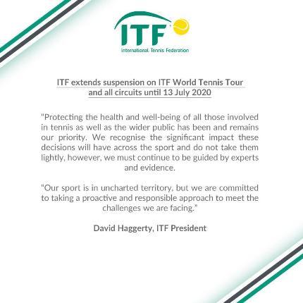 El comunicado de la Federación Internacional de Tenis.