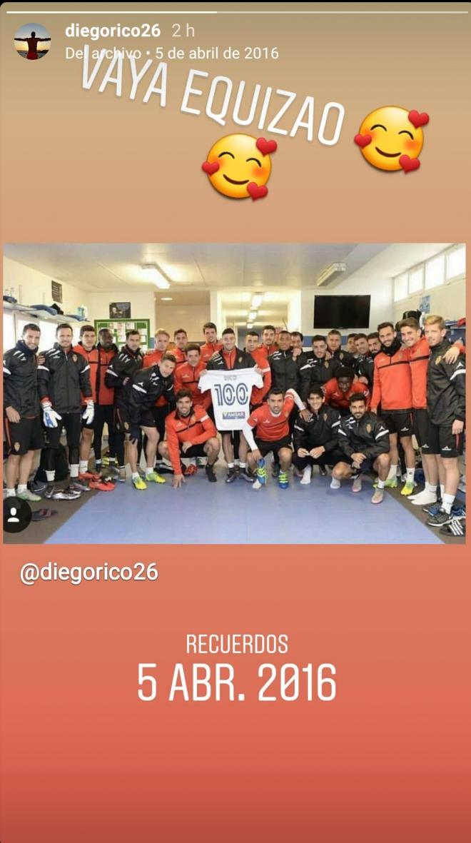 Historia de Instagram de Diego Rico recordando cuando cumplió 100 partidos como zaragocista (Foto: