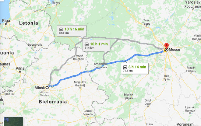 Trayecto entre Minsk y Moscú (Foto: Google).