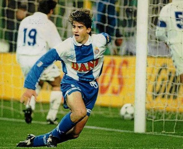 Lardín festeja un gol en el Bernabéu.