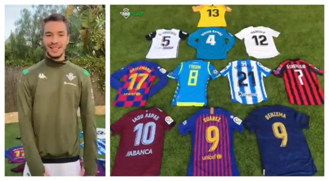 El once que conformó Loren con camisetas de su colección (Fotos: Real Betis Balompié).