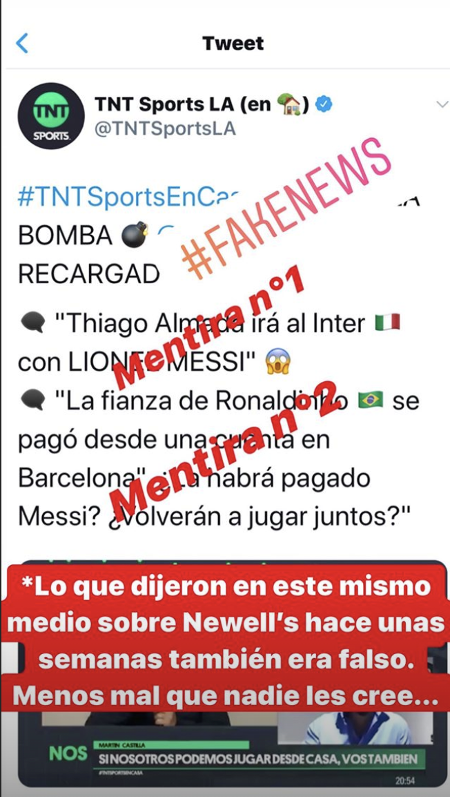 Mensaje de Leo Messi en Instagram para desmentir los rumores sobre el Inter de Milán.