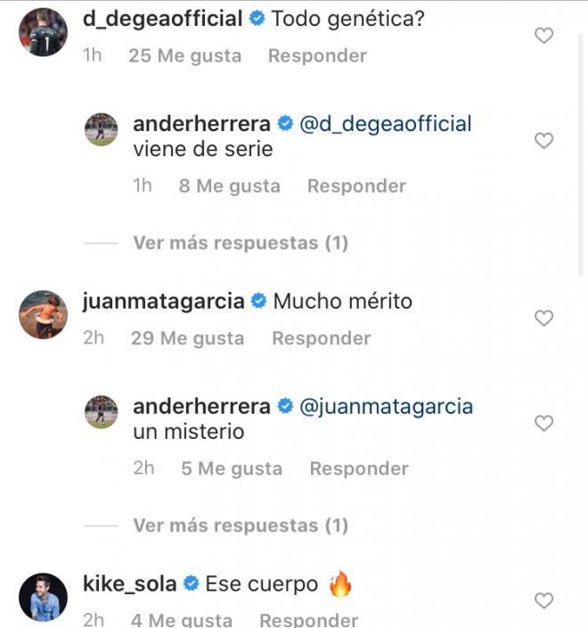 Algunos de los comentarios a Ander Herrera por su foto sin camiseta.
