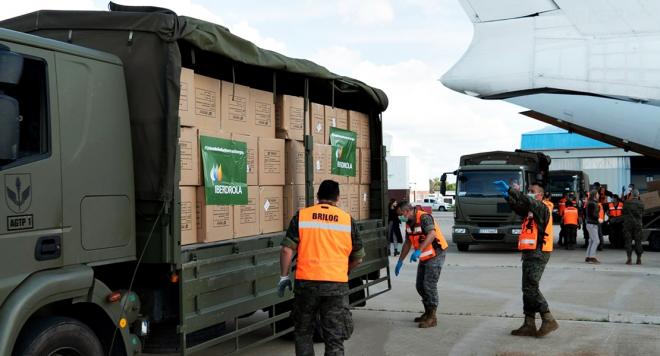 El cargamento sanitario donado por Iberdrola.