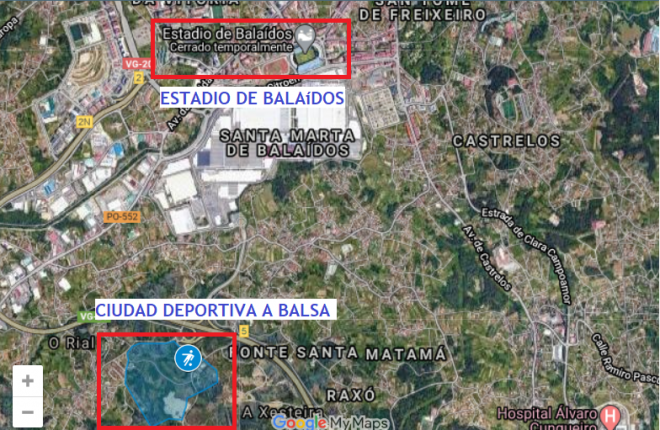 Situación de los terrenos para la ciudad deportiva de A Balsa (Foto: Google).