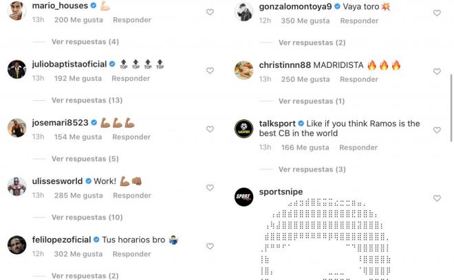 Algunos comentarios en Instagram al entrenamiento de Sergio Ramos.