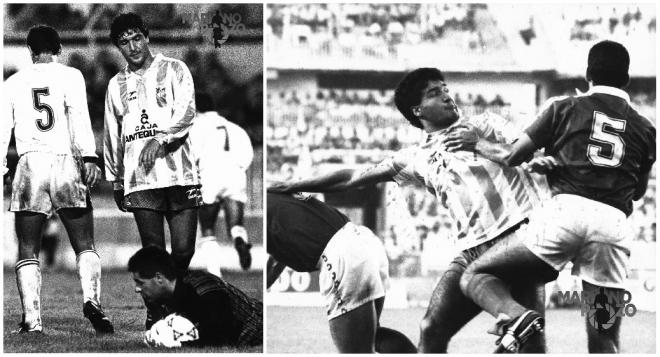 Dos imágenes de Paquito con la camiseta del CD Málaga (Fotos cedidas por Mariano Pozo).