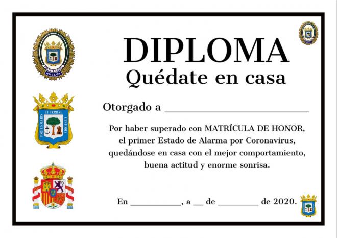 Diploma que entrega la Policía Local a los menores de Huelva Capital.