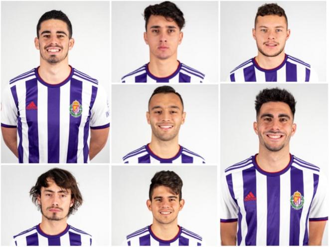 Miguel, 'Apa', Uche, Corral, 'Kuki' Zalazar, Alende y Kike Pérez, jugadores del Real Valladolid Promesas.