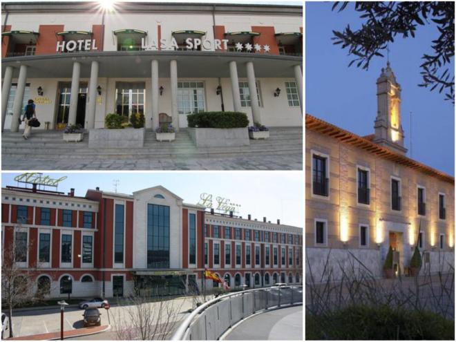 Tres de los hoteles que maneja el Real Valladolid para alojar al equipo: Lasa Sport, La Vega y AC Santa Ana.