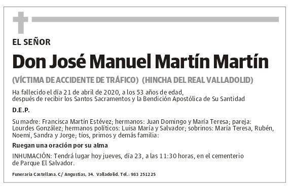 Esquela de José Manuel Martín publicada en El Norte de Castilla.