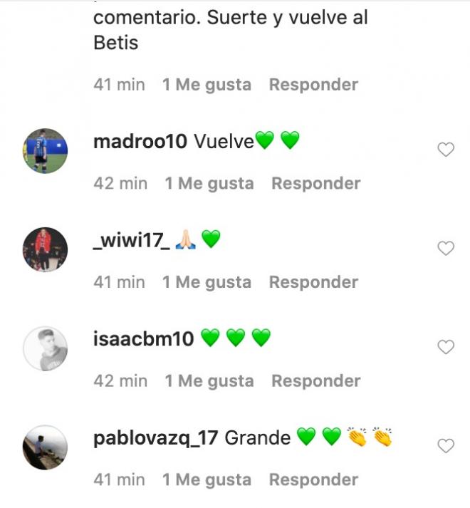 La gente le pide en Instagram a Dani Ceballos que vuelva al Betis.