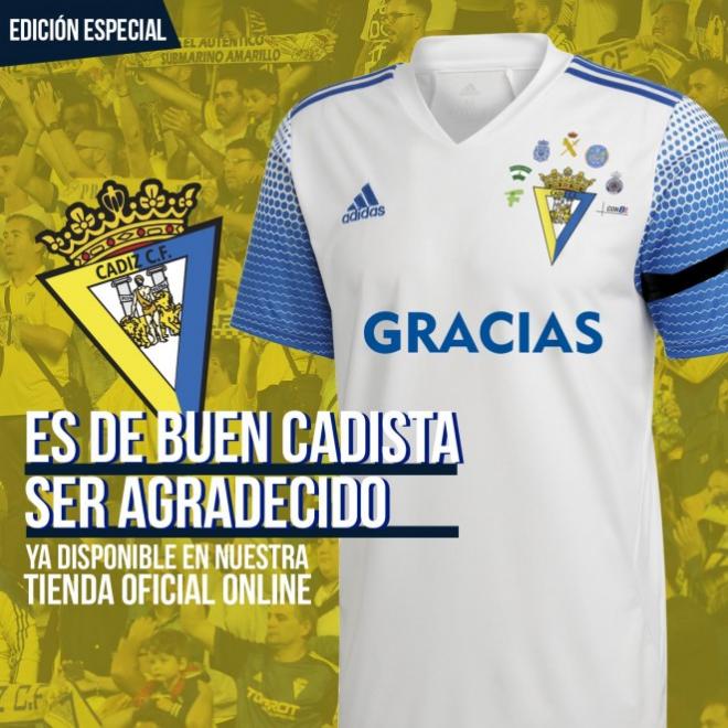 Camiseta del Cádiz para dar las gracias a los que luchan contra el coronavirus (Foto: CCF).