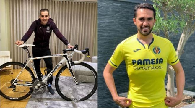 Rubén Peña y Alberto Contador intercambian regalos.