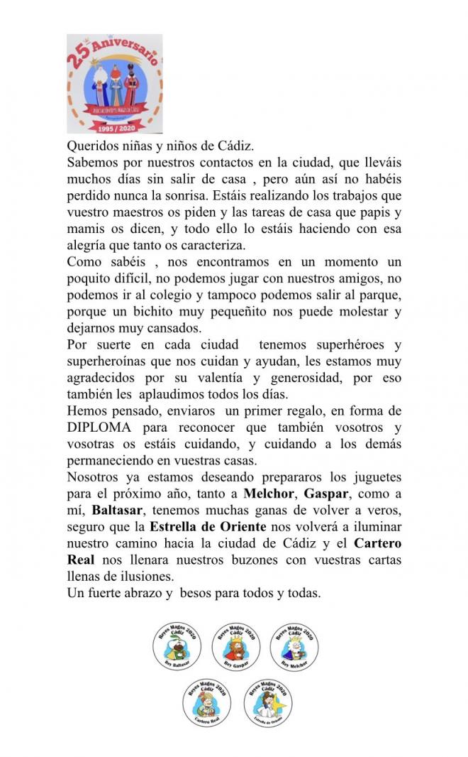 La carta de SSMM los Reyes Magos.