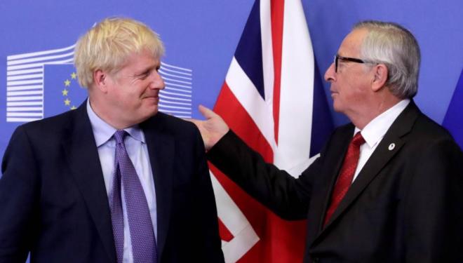 Boris Johnson, en una de sus reuniones para formalizar el Brexit con la Unión Europea.