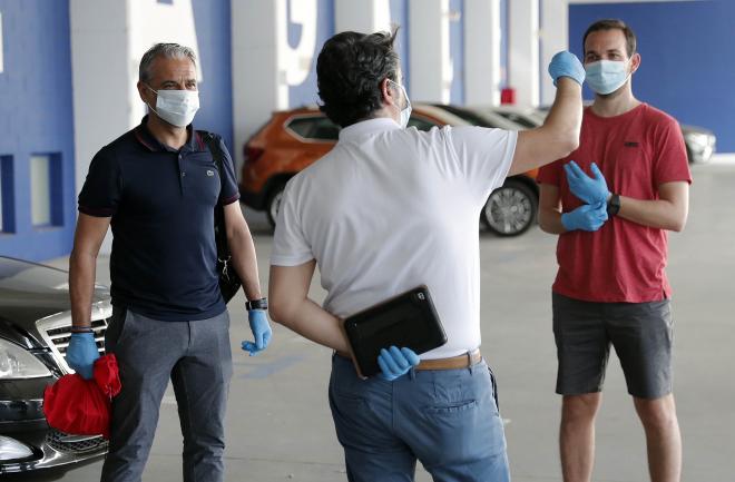 Pellicer, Julio Rodríguez y el inspector de LaLiga, el día de los test (Foto; Málaga CF).