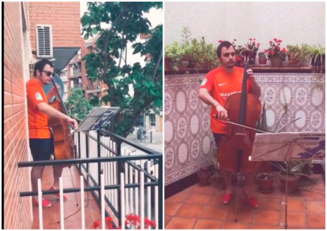 Marcel Mora, aficionado del Málaga, versiona el himno con el violonchelo (Foto: twitter)