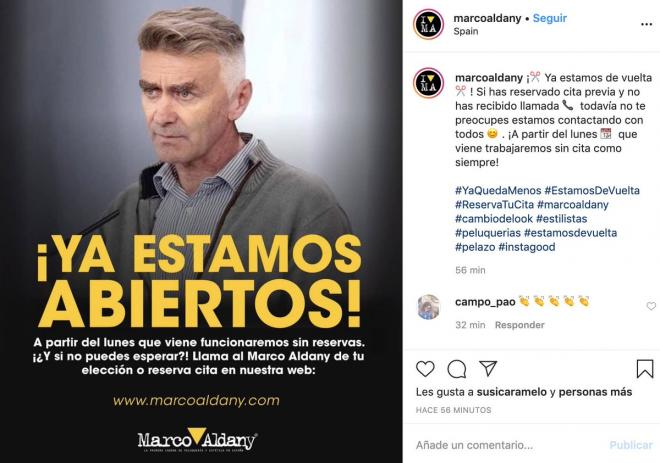 Post en Instagram de Marco Aldany con Fernando Simón como protagonsista.