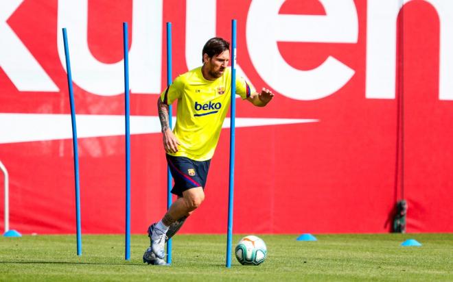 Entrenamiento individual de Leo Messi en pleno parón de LaLiga (FOTO: FC Barcelona).