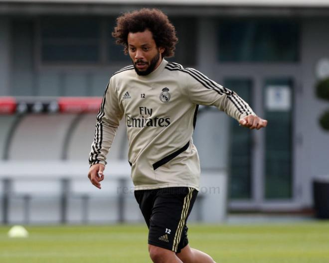 Marcelo, en una sesión del Real Madrid (Foto: RM).