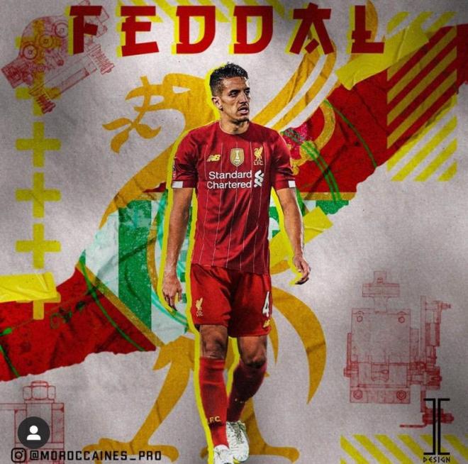 El montaje de Zou Feddal vestido con la camiseta del Liverpool.