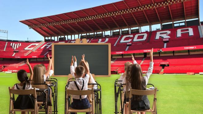 Así sería un colegio en el Estadio del Sevilla FC, el Sánchez-Pizjuán.