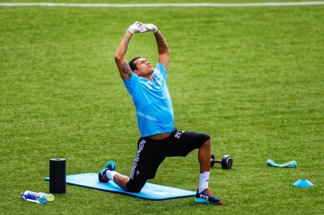 Jeison Murillo entrenándose en A Madroa (Foto: RCCV).