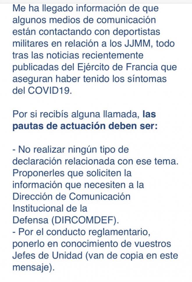 Comunicado del Ministerio de Defensa al que ha tenido acceso El Mundo-Diario de Valladolid.