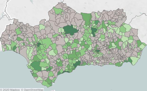 Mapa de contagios en Andalucía durante los últimos 14 días a 14 de mayo (Foto: Junta de Andalucia).