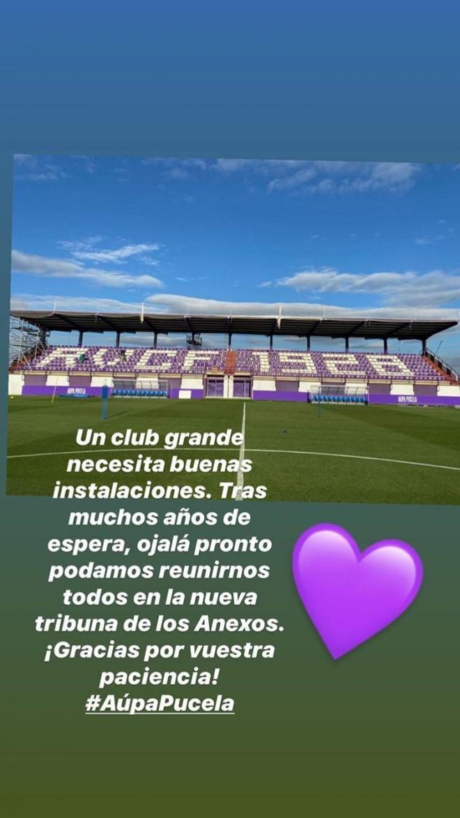 Mensaje de Ronaldo Nazário en Instagram tras la reforma de la tribuna de los Anexos.