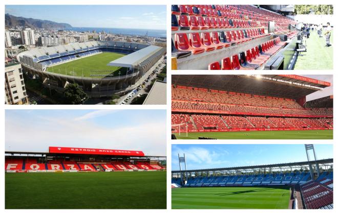 Los estadios de Tenerife, Lugo, Rayo, Sporting y Almería.