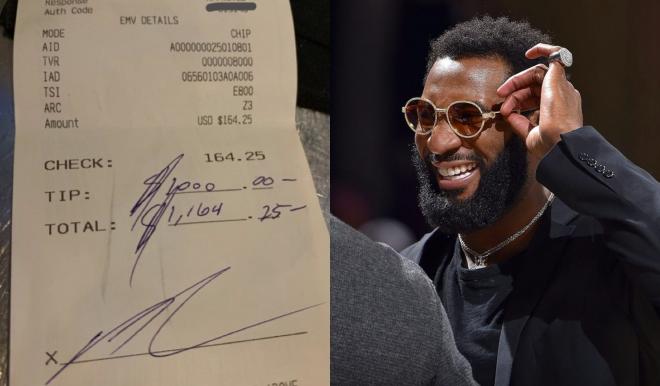 Andre Drummond, pívot de los Cleveland Cavaliers, y su generosa propina (Fotos: Instagram).