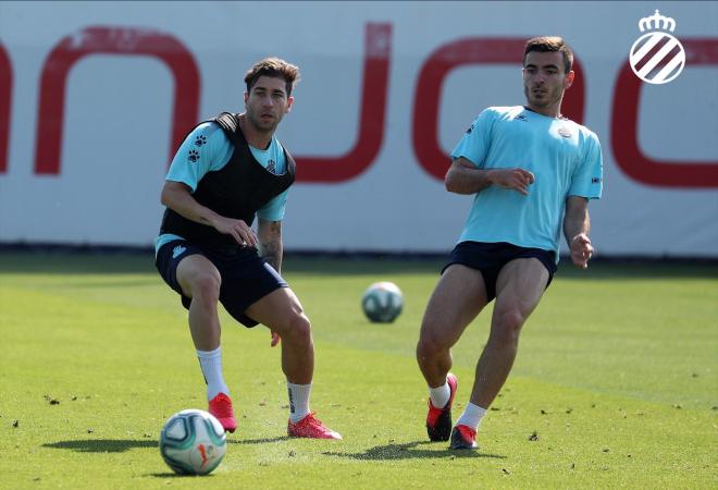 Campuzano y Adrián Embarba, en el entrenamiento del Espanyol (Foto: RCDE).