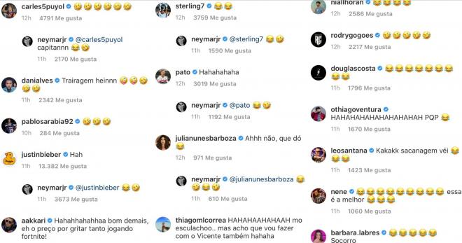Algunos de los comentarios a Neymar en Instagram tras la broma a su hijo.