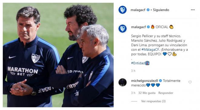 Pellicer, junto a Míchel, y la felicitación del madrileño en Instagram.
