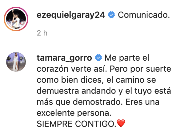 El comentario de Tamara tras el comunicado de Garay.
