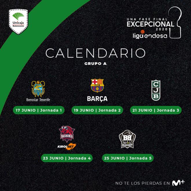 El calendario del Unicaja para la fase de grupos del play off de la ACB (Foto: @UnicajaCB).