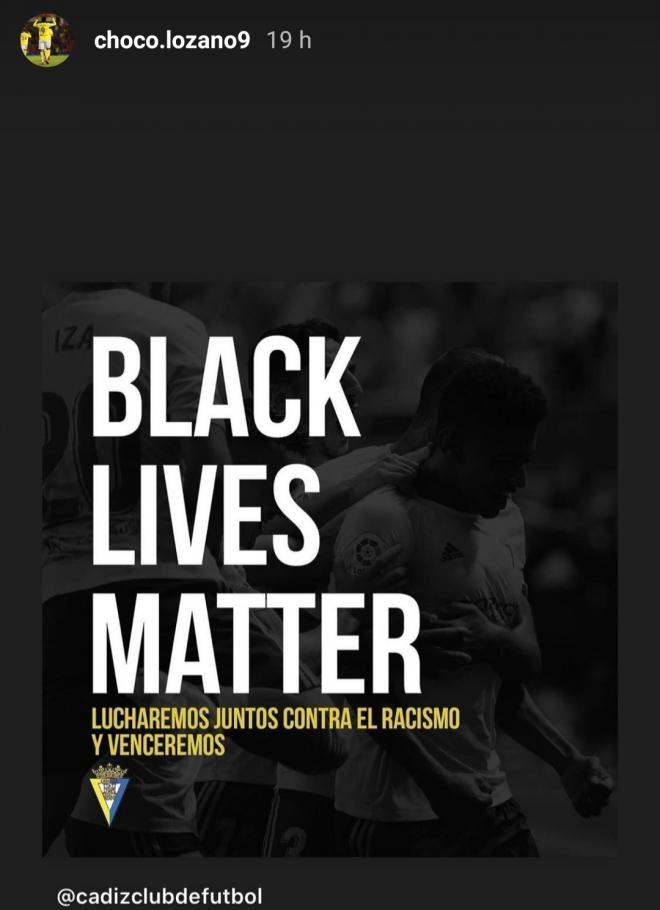 Publicación del 'Choco' Lozano contra el racismo.